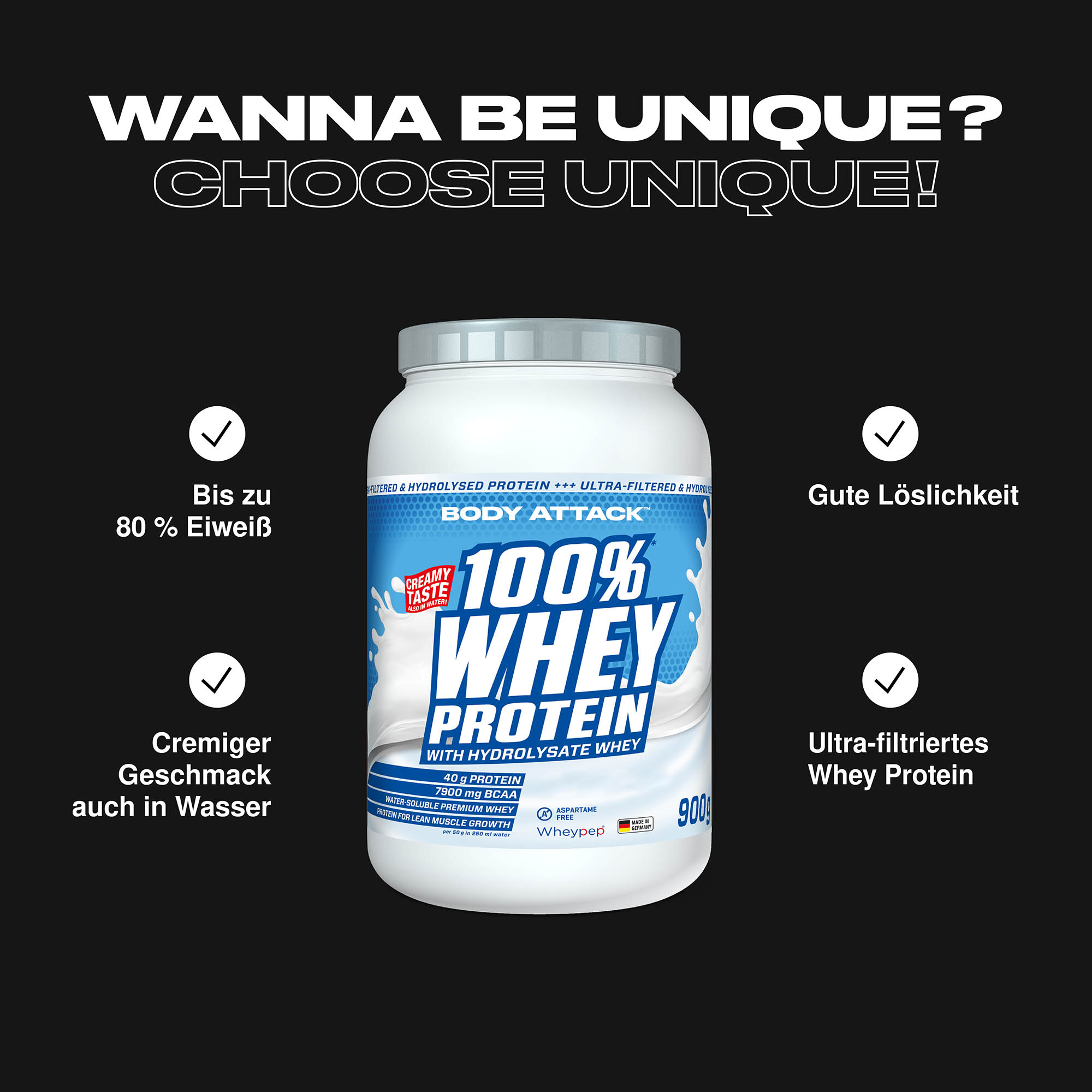 100% Whey Protein Informationsbanner
